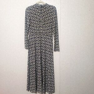 Blue and Beige Maxi Sheath Dress with Cuffed Long Sleeves...size:M